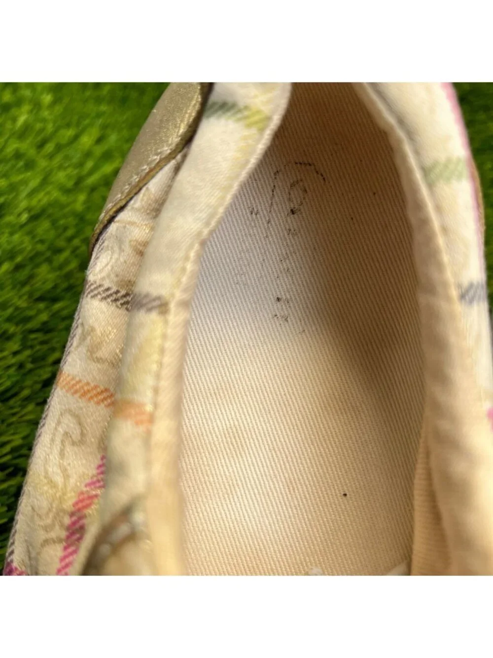 Coach Barrett Tattersall Plaid Women Size 7.5 Cream Gold Athletic Shoes Sneakers